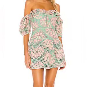 Lovers + Friends Green Floral Lace Square Neck Mini Dress XS
